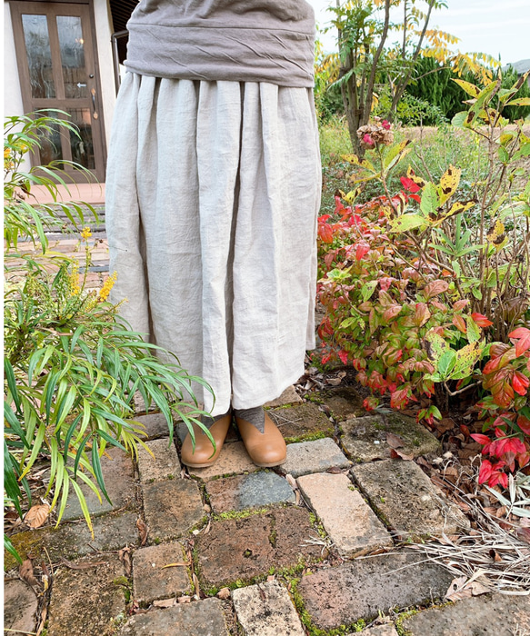 【再販】キナリ色の綾織ベルギーリネン ナチュラル染めのギャザースカート【受注製作】秋色♫大人可愛いギャザースカート♥ 6枚目の画像