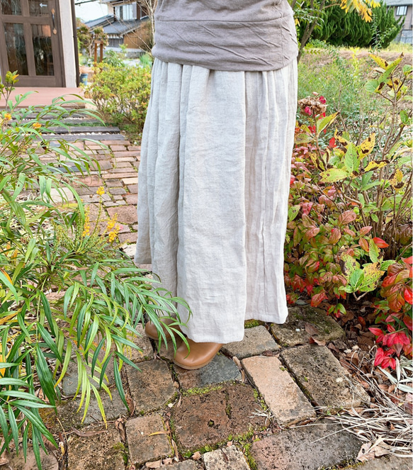 【再販】キナリ色の綾織ベルギーリネン ナチュラル染めのギャザースカート【受注製作】秋色♫大人可愛いギャザースカート♥ 7枚目の画像