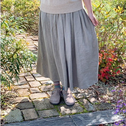 【再販】ベージュの綾織リネンウールのギャザースカート【受注製作】 3枚目の画像