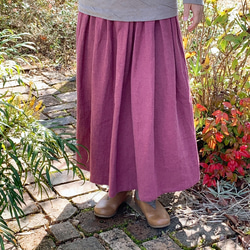 【再販】ピンクの綾織リネンウールのギャザースカート【受注製作】 2枚目の画像