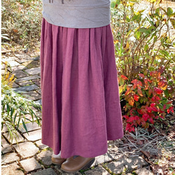 【再販】ピンクの綾織リネンウールのギャザースカート【受注製作】 3枚目の画像