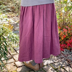 【再販】ピンクの綾織リネンウールのギャザースカート【受注製作】 5枚目の画像