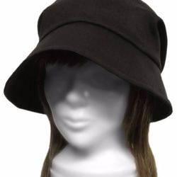 綿麻ストレッチツイル/つば広女優帽子(ゆったり)◆黒 2枚目の画像