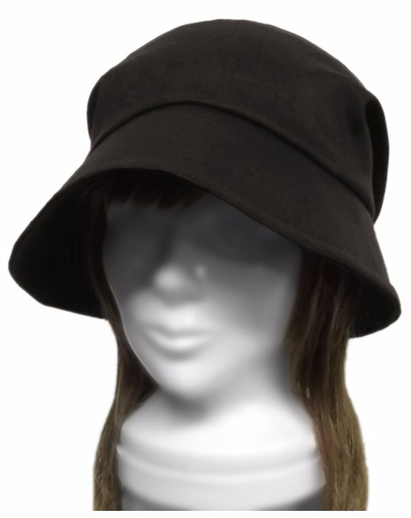 綿麻ストレッチツイル/つば広女優帽子(ゆったり)◆黒 2枚目の画像