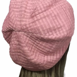 変り織コットンニット／リブ付ベレー帽◆ピンク 4枚目の画像