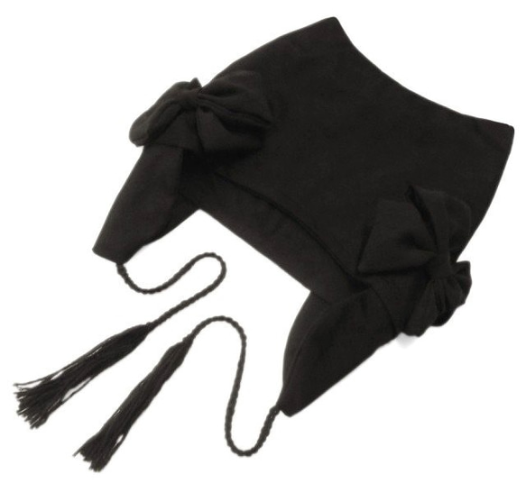 リボン飾り／耳あて付 猫耳帽子(ゆったり)◆コットンニット／ブラック 4枚目の画像