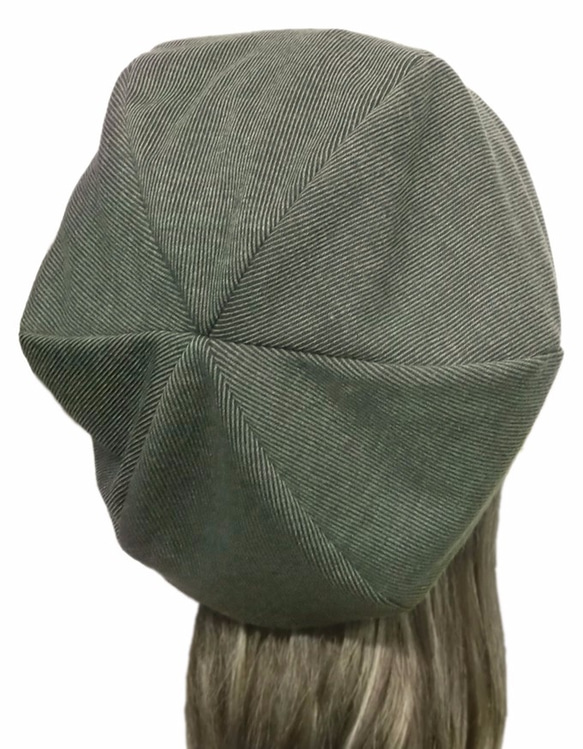 リブ織ニット／リブ付ベレー帽(ゆったり)◆杢グリーン 4枚目の画像