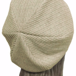 変りリブ織コットンニット／リブ付ベレー帽(ゆったり)◆春色カーキベージュ 4枚目の画像
