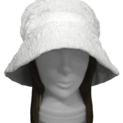 膨れ織レースニット／女優帽子(ゆったり)◆ホワイト　◇紫外線対策　オールシーズン着用(春夏にお薦め)◇ 2枚目の画像