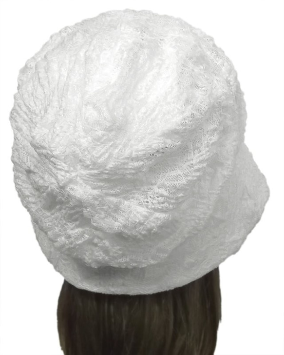 膨れ織レースニット／女優帽子(ゆったり)◆ホワイト　◇紫外線対策　オールシーズン着用(春夏にお薦め)◇ 3枚目の画像