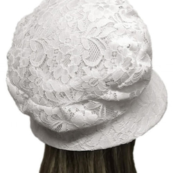 ラッセルリバーレース花柄/セレブ帽子(ゆったり)◆白系 3枚目の画像