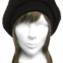 ウール甘織スラブツイード/リブ付ベレー帽(ゆったり)◆黒 1枚目の画像