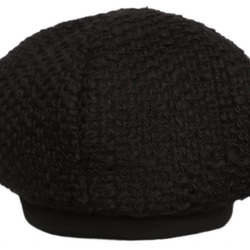 ウール甘織スラブツイード/リブ付ベレー帽(ゆったり)◆黒 3枚目の画像