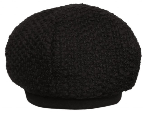 ウール甘織スラブツイード/リブ付ベレー帽(ゆったり)◆黒 3枚目の画像