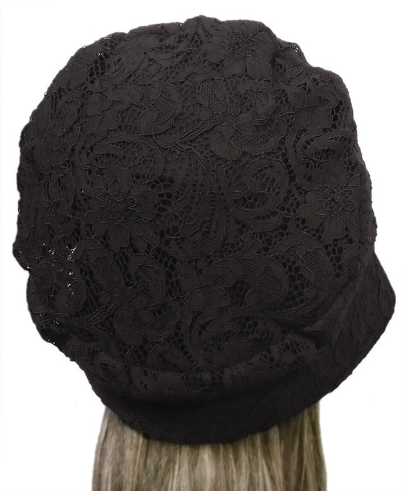 花柄コードレース／セレブ帽子(ゆったり)◆ブラック 3枚目の画像