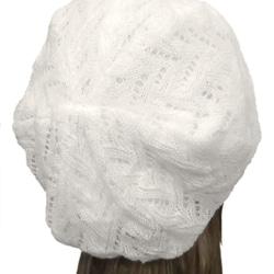 透かし織ウールニット／リブ付ベレー帽(ゆったり)◆オフホワイト 4枚目の画像