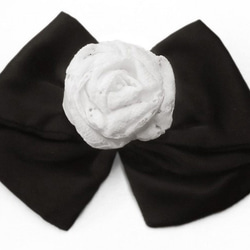 白薔薇レース＆リボン飾り/耳あて付ネコ耳帽子(ゆったり)◆コットンニット/黒 4枚目の画像