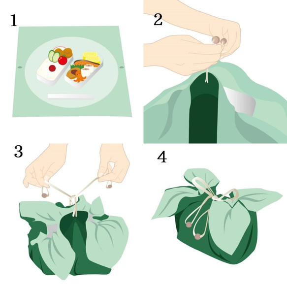 麻と小花　Bento cloth 'n' bag ～紐を引っ張るとお弁当袋になるランチクロス～ 2枚目の画像