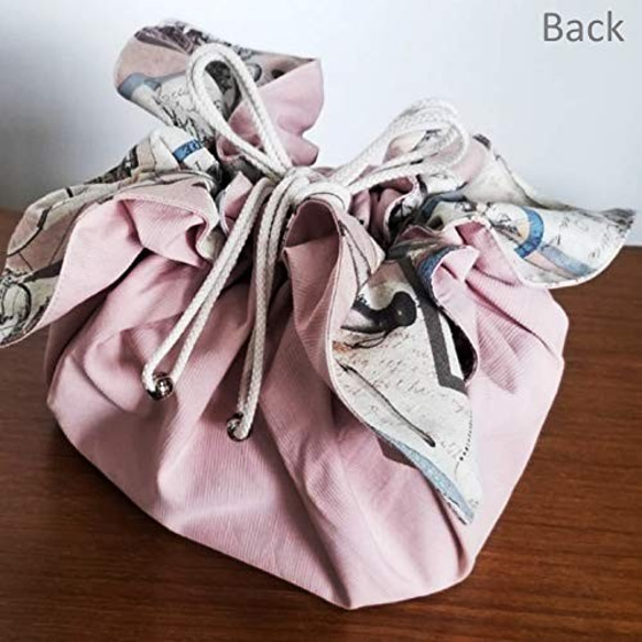 TABI ピンク　Bento cloth 'n' bag ～紐を引っ張るとお弁当袋になるランチクロス～　 4枚目の画像