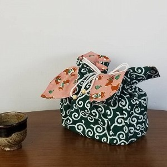 柴犬ピンク　Bento cloth 'n' bag ～紐を引っ張るとお弁当袋になるランチクロス～ 3枚目の画像