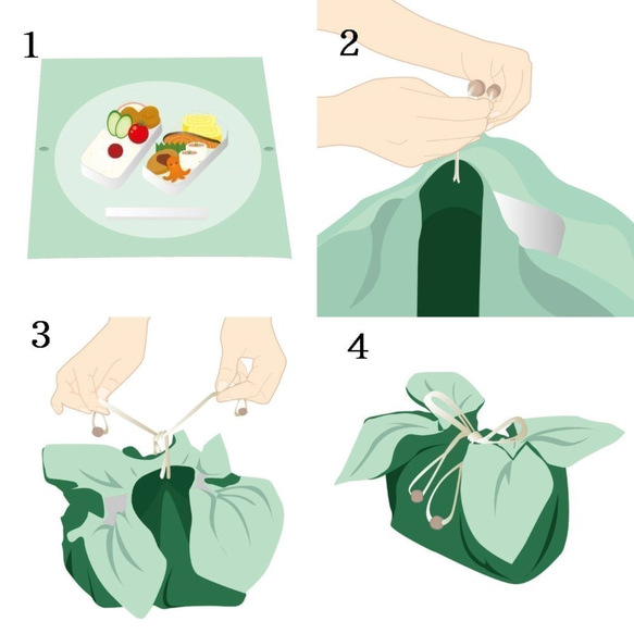 桜鹿の子　Bento cloth 'n' bag ～紐を引っ張るとお弁当袋になるランチクロス～ 2枚目の画像