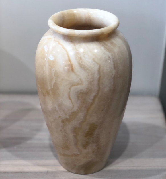 天然大理石(オニキスA)フラワーベース、花瓶、オブジェ 口径：中