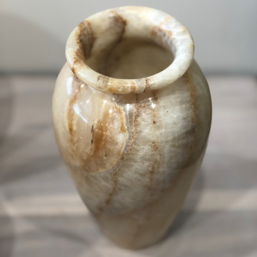 天然大理石(オニキスB)フラワーベース、花瓶、オブジェ 口径：中