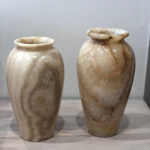 天然大理石(オニキスB)フラワーベース、花瓶、オブジェ 口径：中