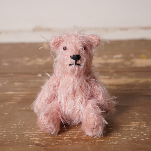 ピーナッツベア 毛足の長いピンクぐま テディベア ビンテージ風 ピンク