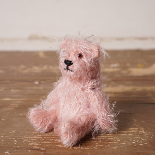 ピーナッツベア 毛足の長いピンクぐま テディベア ビンテージ風 ピンク