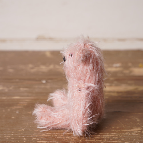 ハンドメイド テディベア 短毛カールモヘア ピンク色 ベア 手作り