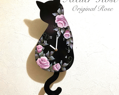 ♡2月22日ネコの日！しっぽが揺れる♪手描きの薔薇 可愛い猫の