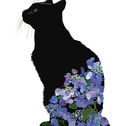 083_黒猫紫陽花イラストプリント_A4/A3/A2/A1サイズ 4枚目の画像