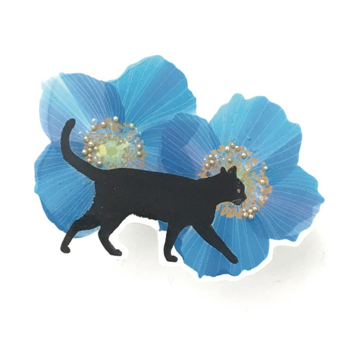 ケシの花ブローチ☆猫の親子 ペンダントトップ ケシの花ブローチ☆猫