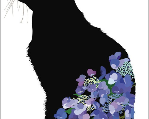 083黒猫紫陽花（ポストカード選べる3枚セット） ポストカード