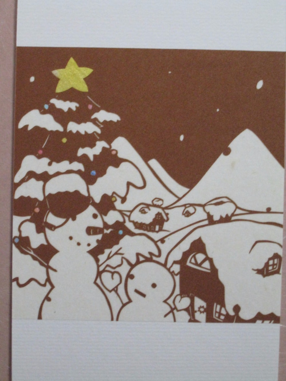 切り絵ポストカード　ホワイトクリスマス 1枚目の画像