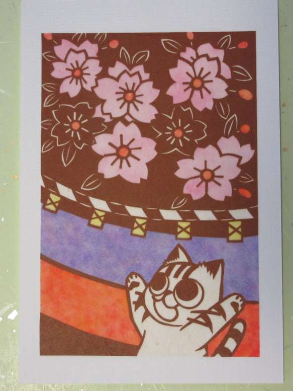 切り絵ポストカード　花札　三月　桜 1枚目の画像