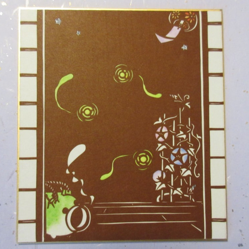 切り絵色紙 夏蛍（色紙立て無し） 切り絵 mimiねこ 通販 5829389