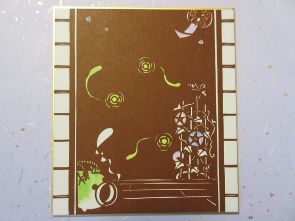 切り絵色紙 夏蛍（色紙立て無し） 切り絵 mimiねこ 通販 5829389