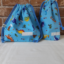 お弁当袋&コップ袋セット☆恐竜と星(水色)【入園入学・男の子】 2枚目の画像