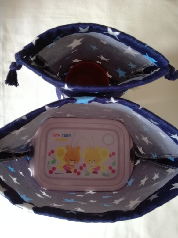 お弁当袋&コップ袋セット☆星柄(ネイビー)【入園入学　男の子・女の子】 5枚目の画像