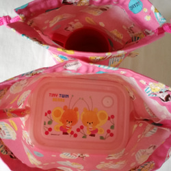お弁当袋&コップ袋セット・猫とポップコーン柄(ピンク)【入園入学・女の子】 5枚目の画像