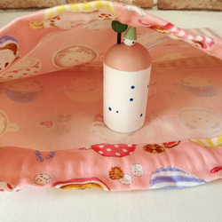 中サイズ巾着袋・パンダ&クマのカフェ柄(ピンク)【入園入学・女の子】 5枚目の画像