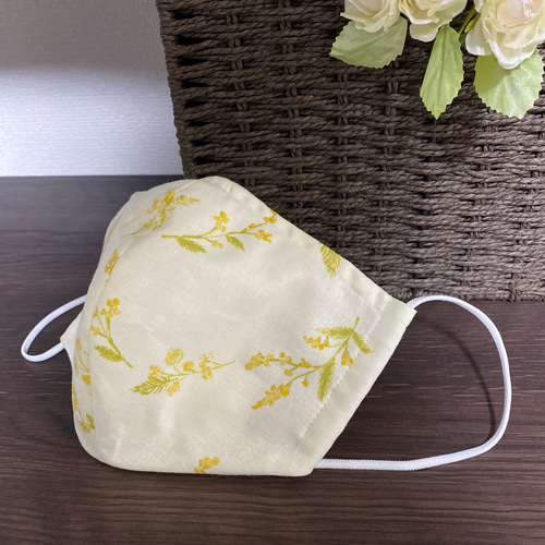 ハンドメイド】ミモザ柄 立体マスク ノーズワイヤ入 その他