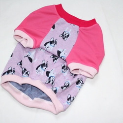オーダー可★フレブル柄ラグランTシャツ ピンクフレンチブルドッグ犬服パグ 3枚目の画像