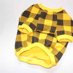 犬服オーダー★ブロックチェック黄色Ｔシャツ★フレブル服北欧フレンチブルドッグパグ犬服中型犬小型犬 2枚目の画像
