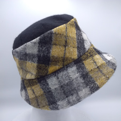 黄色いチェックの帽子☆ウールの帽子☆サイズ調整可☆K-CLOCHE☆防寒帽子☆ 6枚目の画像