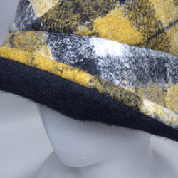 黄色いチェックの帽子☆ウールの帽子☆サイズ調整可☆K-CLOCHE☆防寒帽子☆ 8枚目の画像