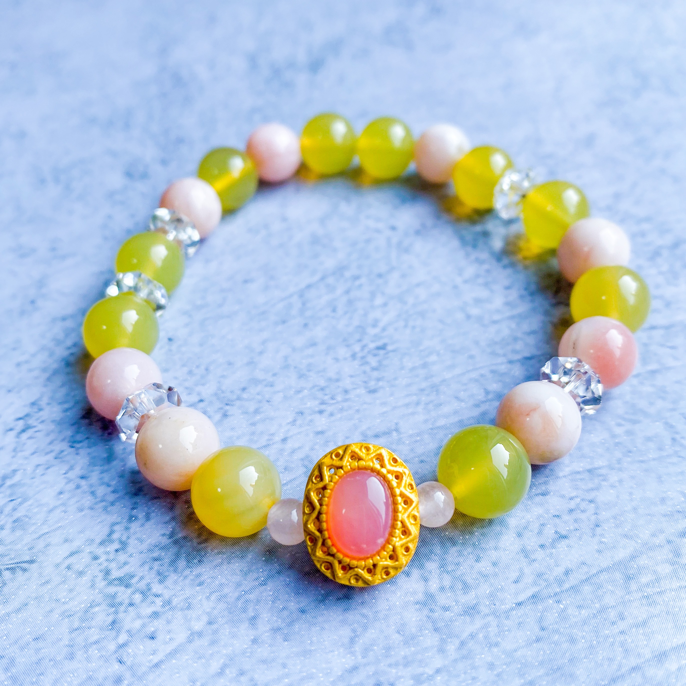 ピンクオパールとイエローオパールのブレスレット