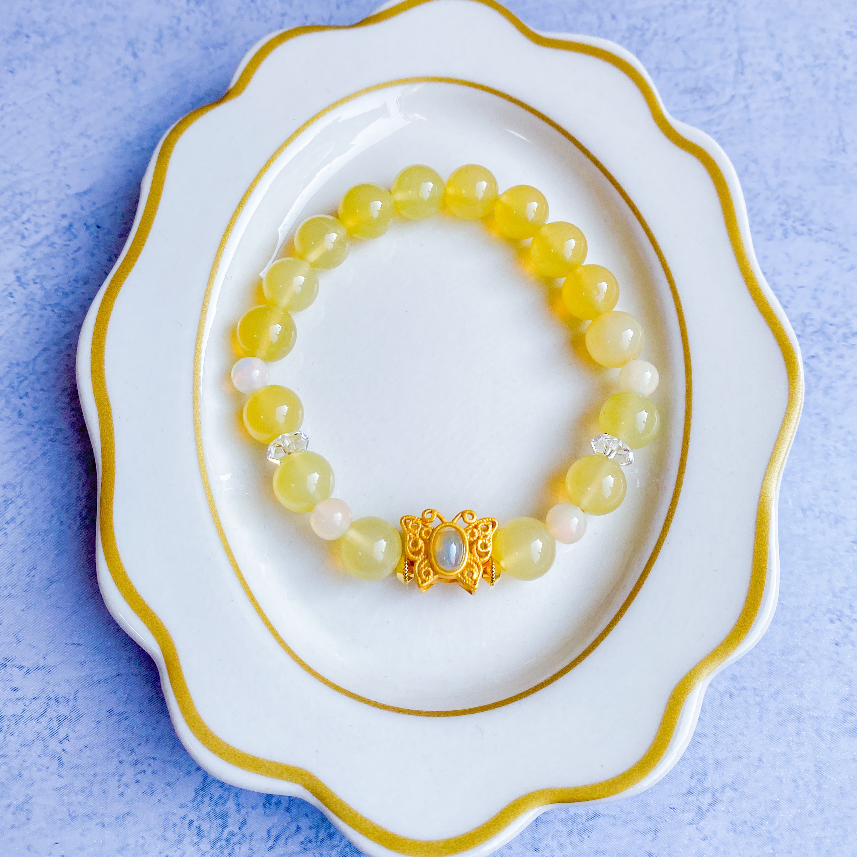 シルバー925素材のオパールの蝶パーツとイエローオパール、プレシャスオパールのブレスレット